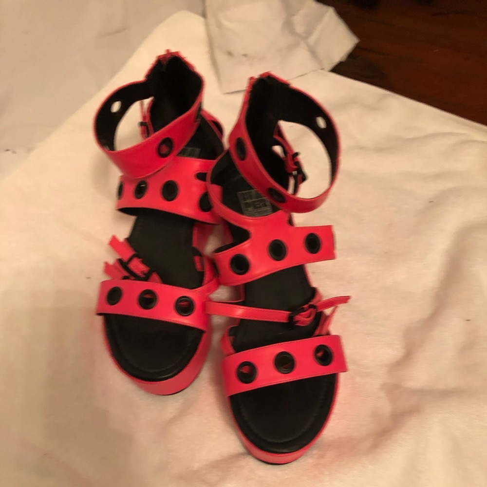 Hot Pink Open High Flat Wedge